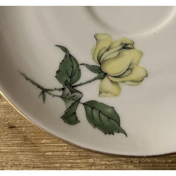 Lot of 8 KPM Krister Germany Porcelain Saucer Plate Yellow Rose Gold Rim 5 3/4" - Picture 3 of 4